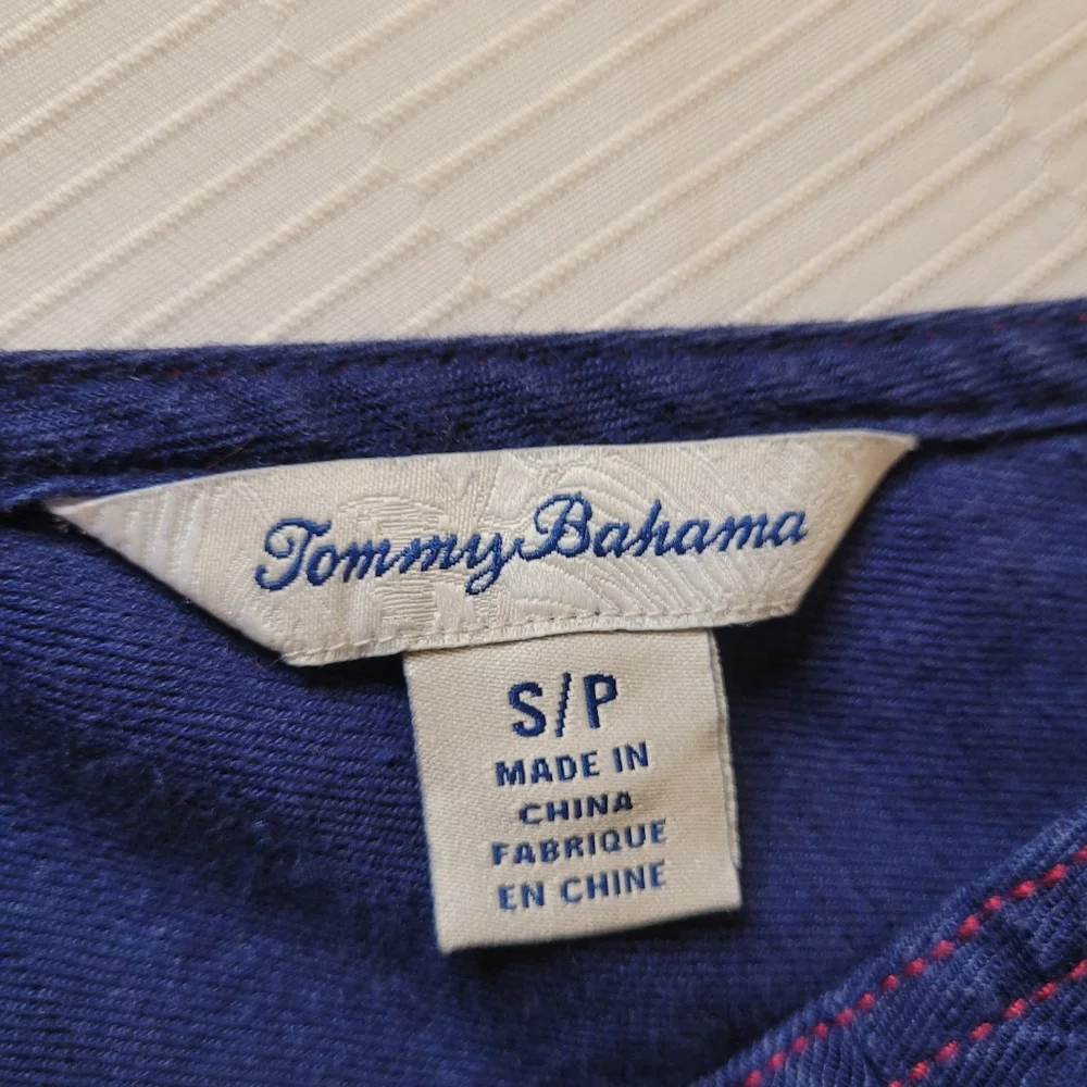 Sold! Tommy Bahama Palm-A-Dora Sheath Linen Blend Blue Mini Dress sz S - Picture 2 of 11
